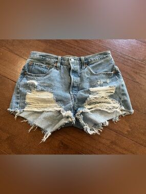 Levi's Light Blue Distressed Denim Cutoff Shorts